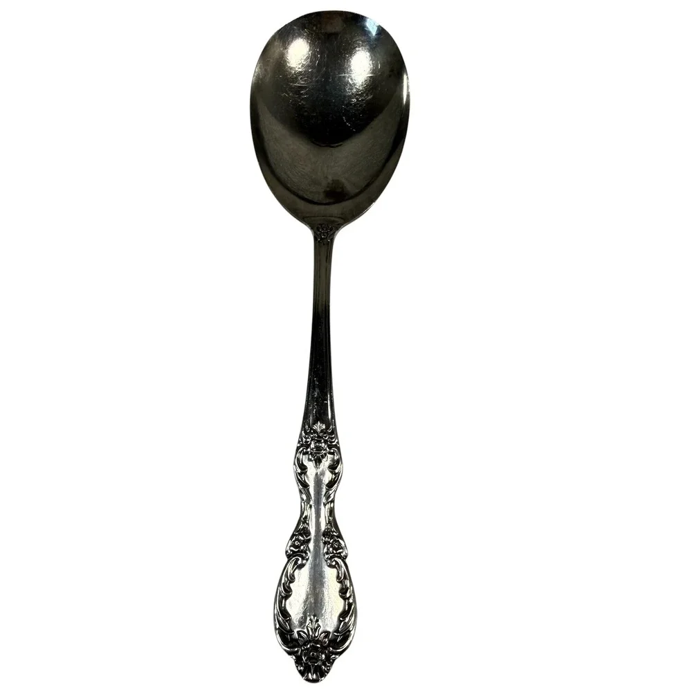 Wm Rogers Co Soup Spoon Springtime Silver Plated Floral Ornate Silverware VTG